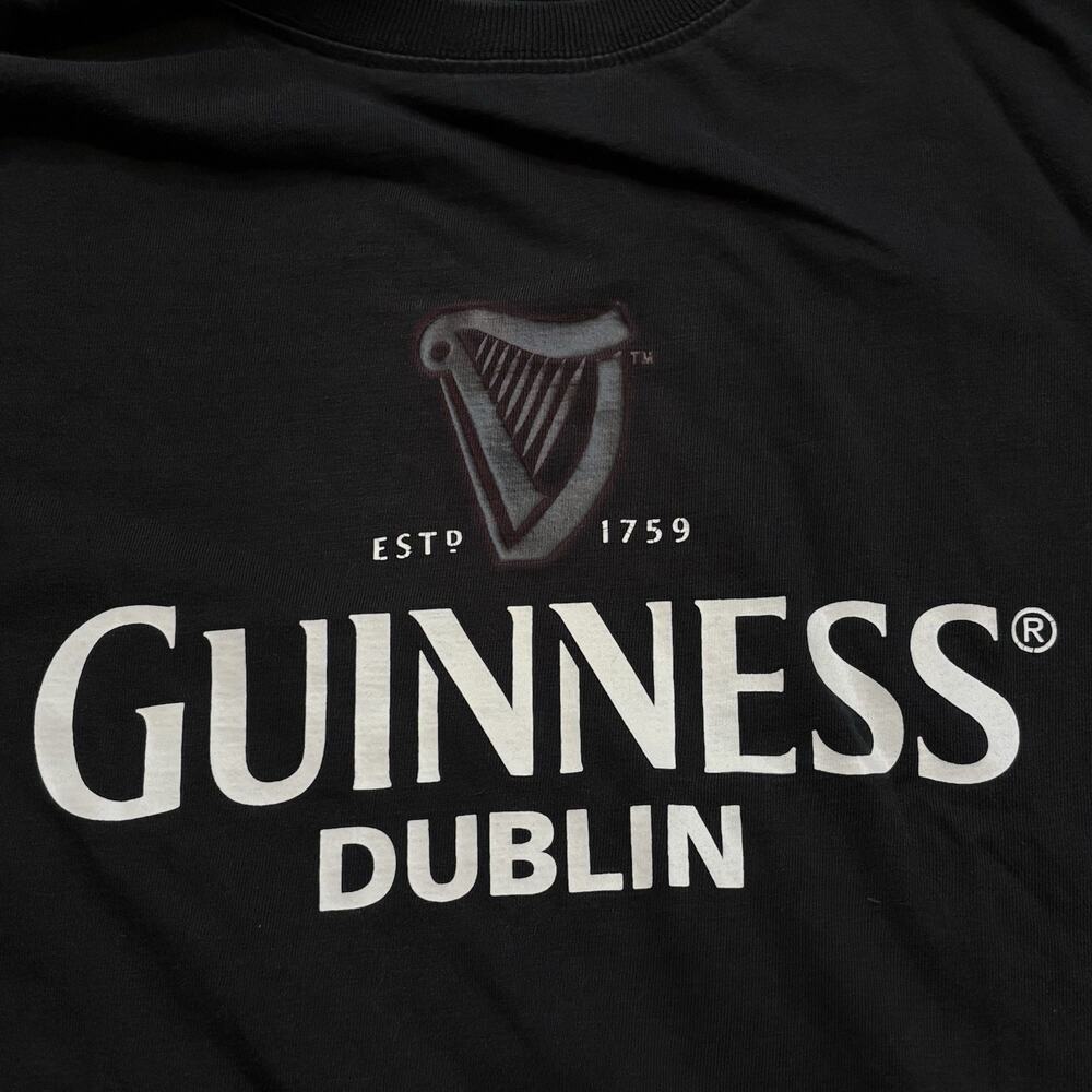 Guinness Dublin Ireland Harp Logo Graphic Tee Black Cotton T-Shirt Men's Medium